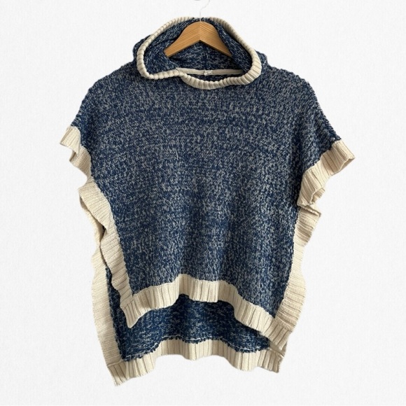 Cozy Blue and Cream Sleeveless Poncho Style Sweater - Picture 1 of 2